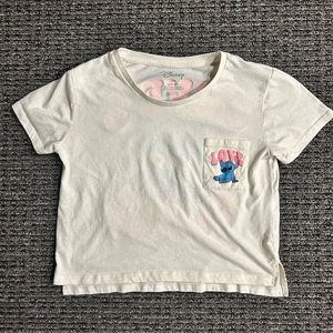 Disney tshirt Women’s L 11-13 Cropped Lilo and Stitch Graphic Pocket Shirt